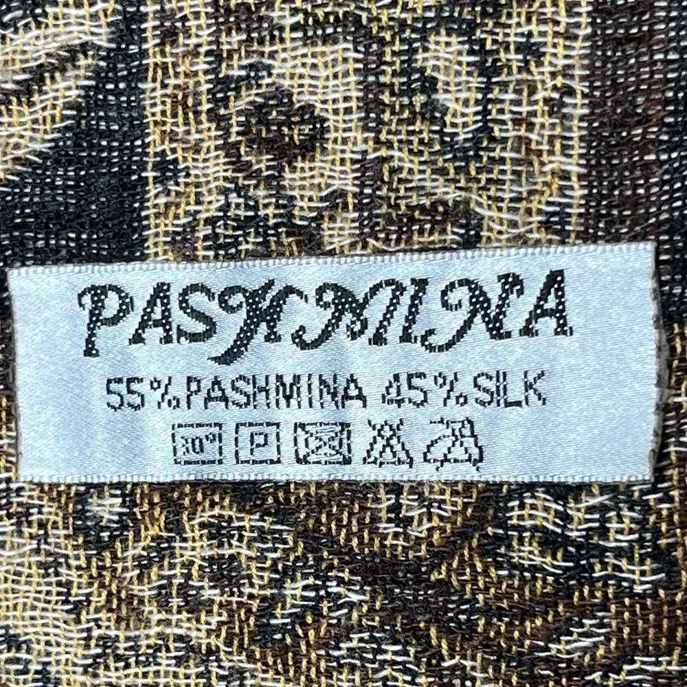 Pashmina Silk Blend Brown and‎ Tan Oversize Scarf with Fringe
